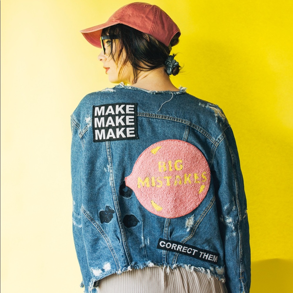Zara Denim Cropped Jacket Size XS 'Make Mistakes'